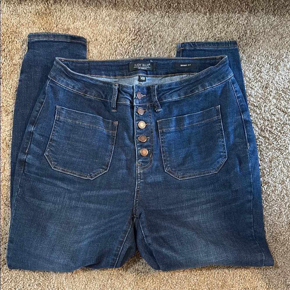 Judy Blue High Rise Button Fly Jeans - Dark Blue 14W - Worn Once